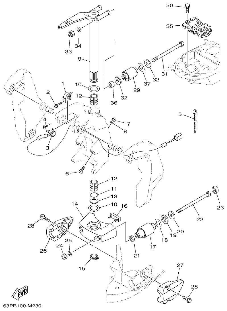 Yamaha F150BET, FL150BET BRACKET 2 parts diagram